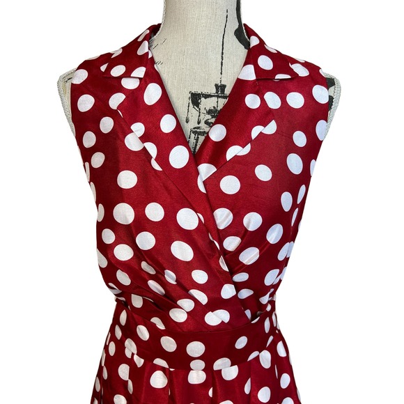 Jessica Howard Red Polka Dot Dress 10 Sleeveless Belted Pleated Fit & Flare - Picture 4 of 8